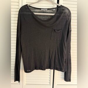 Vince Black Sheer Boxy Long Sleeve Women's Top
